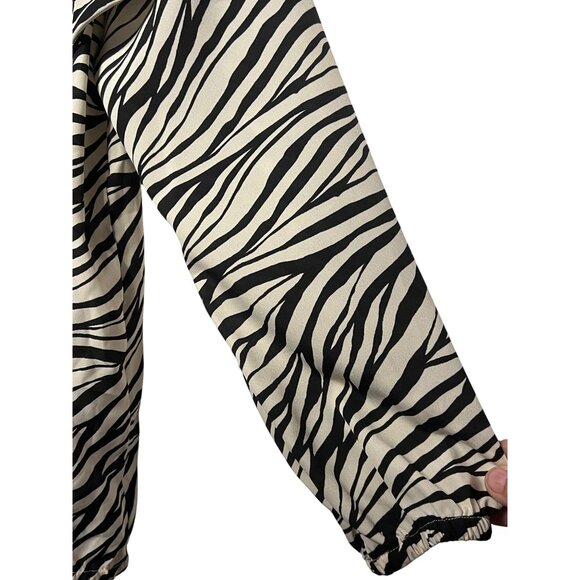 Michael Michael Kors Women Size L Zebra Print Ruffle Blouse Y2K Preppy Designer - Picture 6 of 16